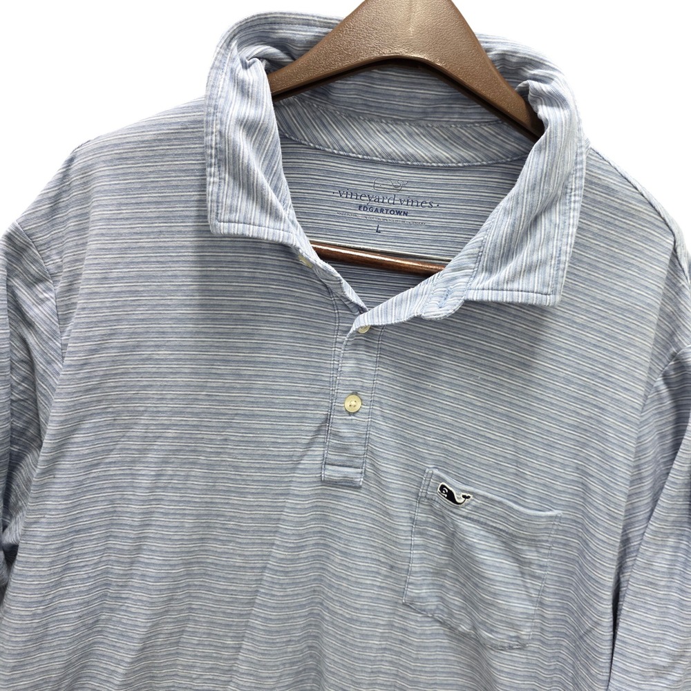 Vineyard Vines Edgartown Polo Mens Large Blue Striped Short Sleeve Pocket Shirt